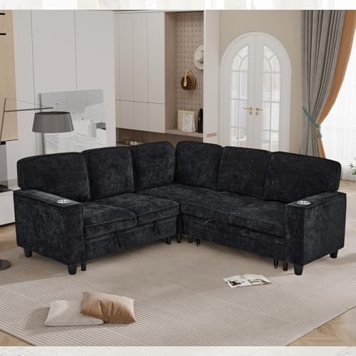 L-Shaped Pull Out Sleep Sofabed with Storage Chaise, Chenille Upholstered X30892