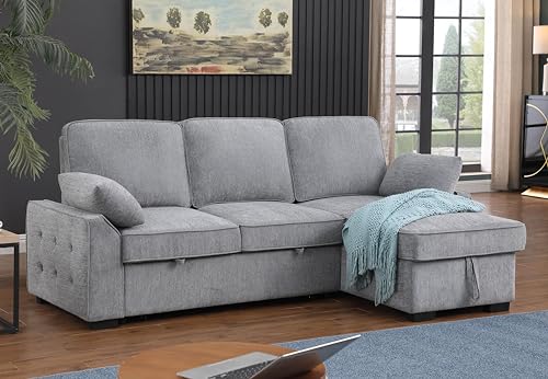 L-Shaped Pull Out Sleep Sofabed with Storage Chaise, Chenille Upholstered X30892