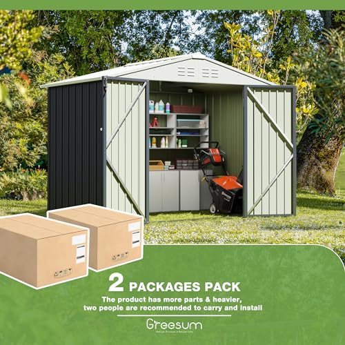 Greesum Outdoor Storage Shed 6 x 8 ft Metal Garden Utility Tool Shed with Lock, Brown U409