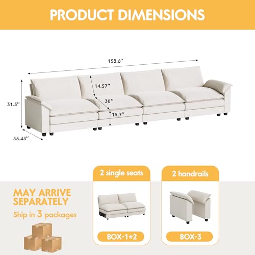 Homall 119" Modular Sectional Sofa with Reversible Ottoman, Light Grey V97154