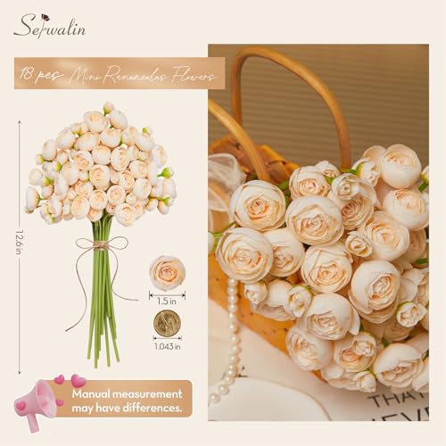 Serwalin Ranunculus Artificial Flowers Faux Silk Bouquet 18Pcs Wine Red F3289