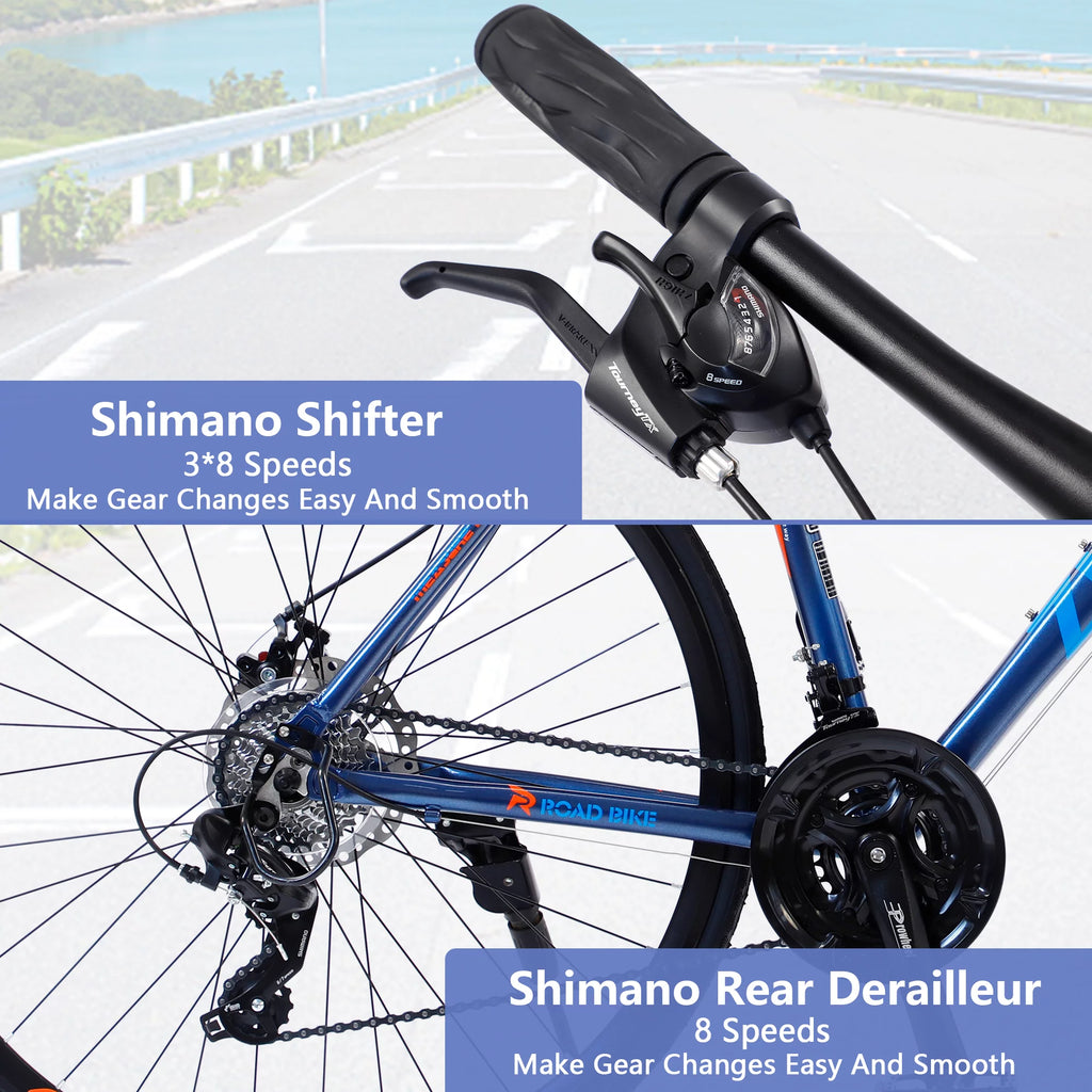 24in Hybrid Road Bike 24 Speed Disc Brakes Lightweight Commuter Bike B213415
