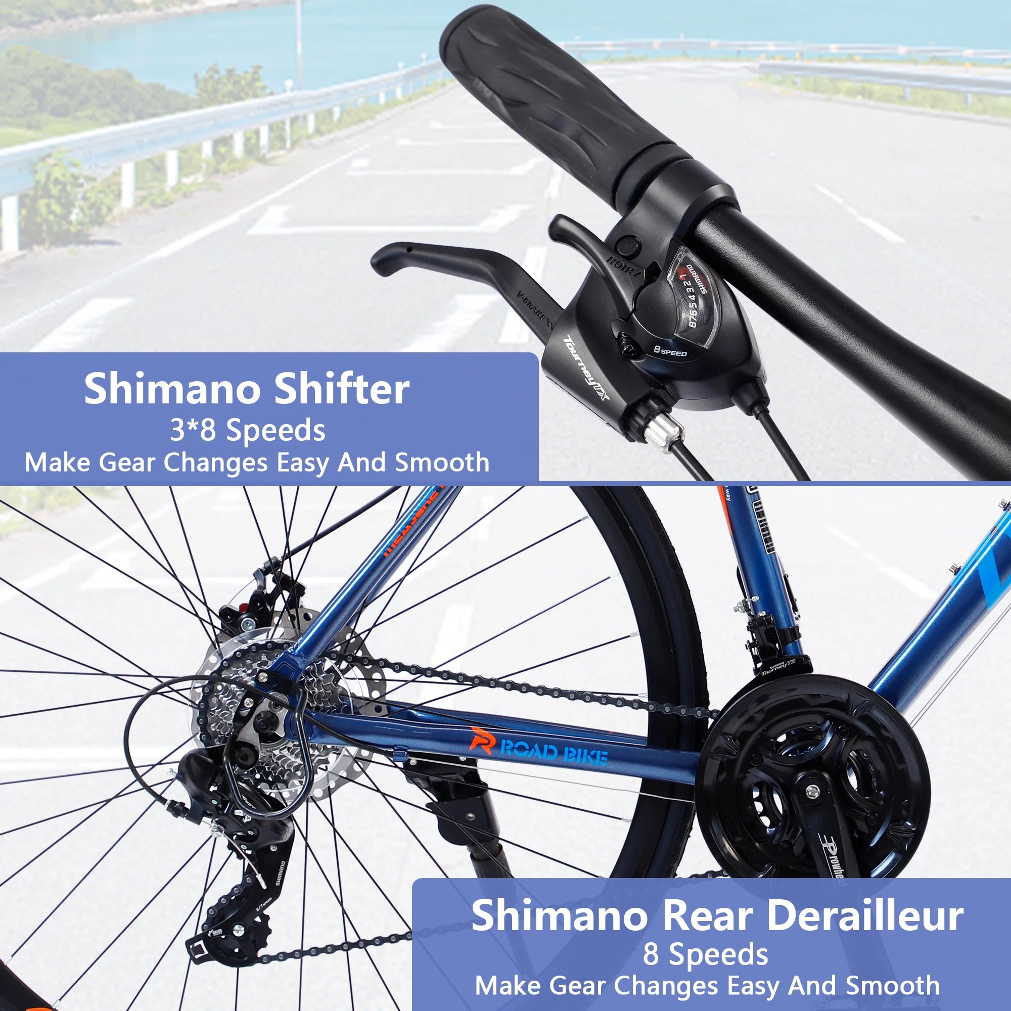 24in Hybrid Road Bike 24 Speed Disc Brakes Lightweight Commuter Bike B213415