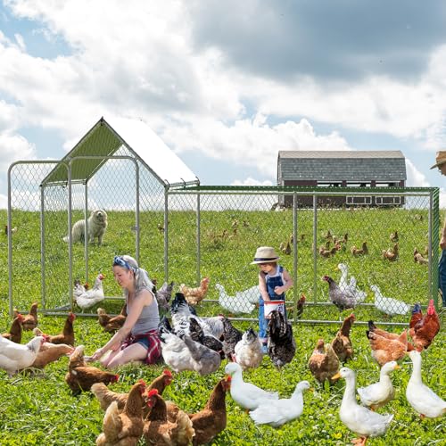 Large Metal Chicken Coop 9.8x3.3x5 ft Walk-in Chicken Run with Waterproof Cover A30661