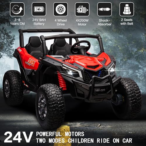 MOLACHI 24V 2 Seater Kids Ride on UTV Car 4WD Electric Vehicle with Remote Control (Pink) L632046