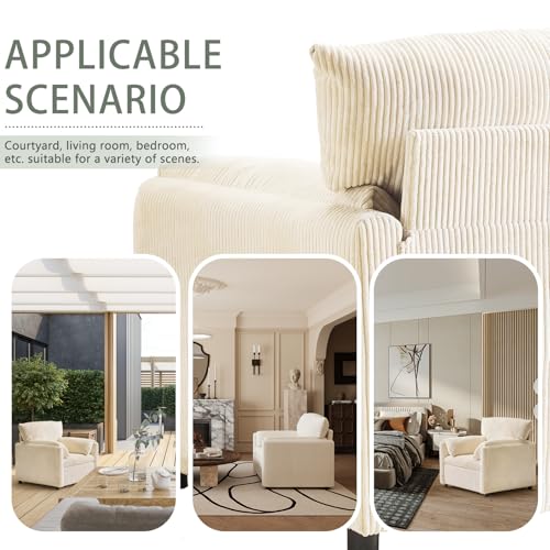 Corduroy Single Sofa Chair with Side Pocket, Beige O582