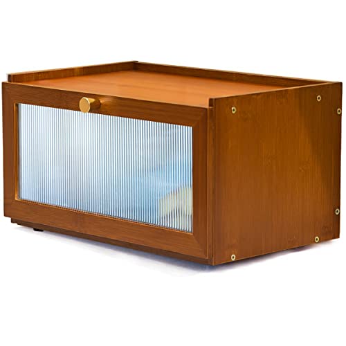 Bamboo Bread Box for Kitchen Countertop-Large Farmhouse Bread Box with Window Bread Holder(Brown)