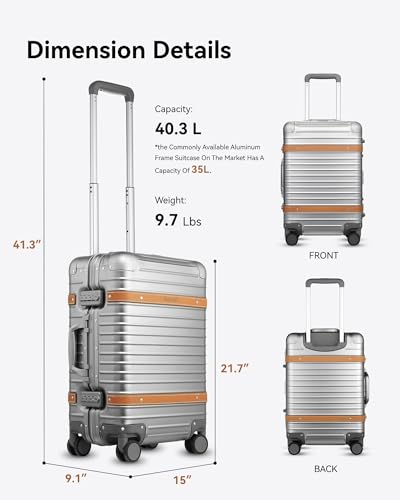 LUGGEX All Aluminum Carry On Luggage with TSA Lock, 20 Inch E1229