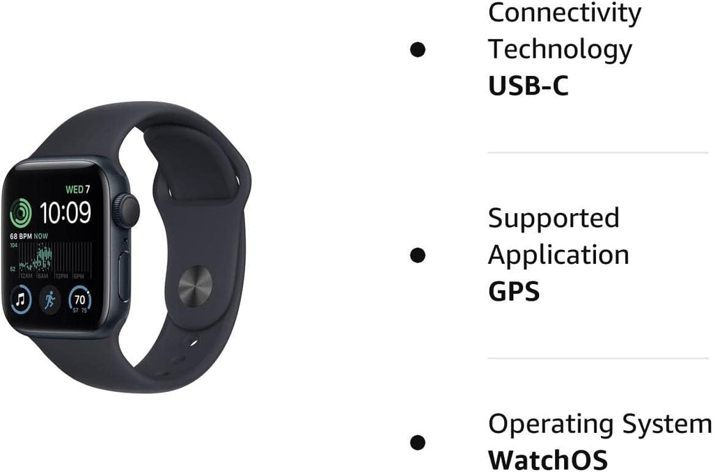Apple Watch SE (2nd Gen) GPS 40mm Midnight Aluminum Case with Sport Band (Renewed) K4530