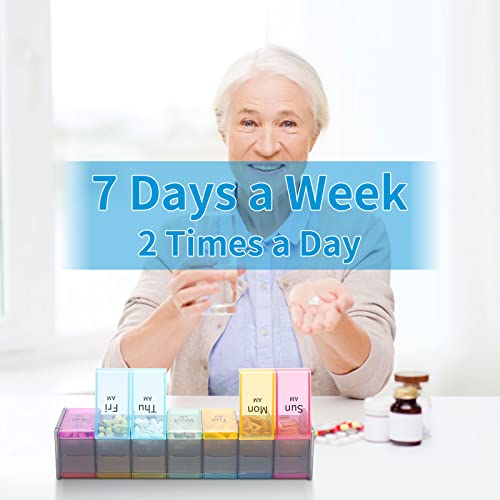 Extra Large Weekly Pill Organizer 2 Times a Day, AM PM 7 Day Jumbo Pill Box O44444