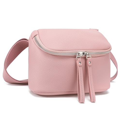 INICAT Fanny Pack Crossbody Bag for Women Vegan Leather Causal Bum Bag for Travel(White Brown ii)