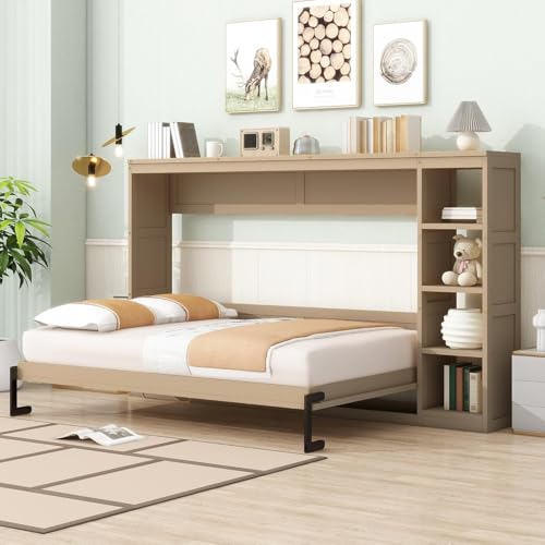 Full Murphy Bed with Storage Shelves, White Z979