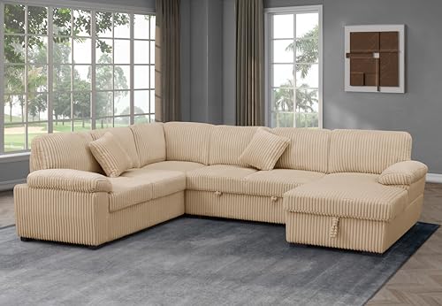 L-Shaped Pull Out Sleep Sofabed with Storage Chaise, Chenille Upholstered X30892