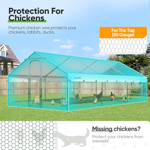 Quictent Large Metal Chicken Coop Run with Roosting Perch for 20+ Poultry, Outdoor Walk-in Hen House, 12x9x6.6FT N28773