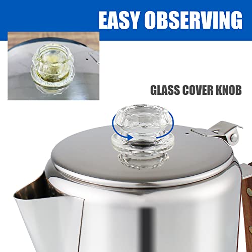 Stainless Steel Coffee Percolator 9 Cup for Campfire & Stovetop Q3376