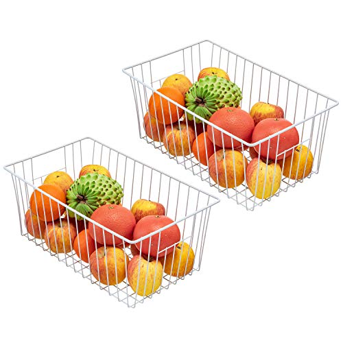 16" Upright Freezer Organizer Baskets, Wire Storage Bins, White, Set of 6 V556519
