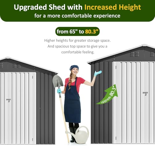 10x10 FT Outdoor Metal Storage Shed with Lockable Doors, Grey Q804763
