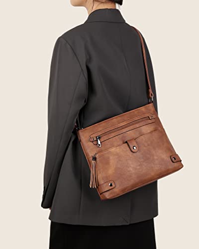 FADEON Large Crossbody Purses for Women Leather Multi Pocket Shoulder Bag W539945