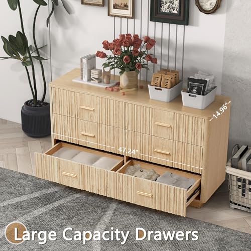 Fluted 5 Drawers Dresser for Bedroom, Wooden Tall Storage, Walnut L1075