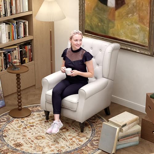 HOMCOM Mid-Century Modern High Wingback Accent Chair with Wood Legs, Dark Brown V59069