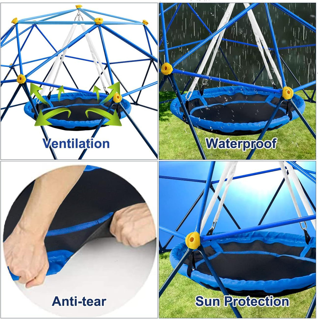 Geometric Climbing Dome with Net Chair, Rust & UV Resistant, Kids Jungle Gym J930