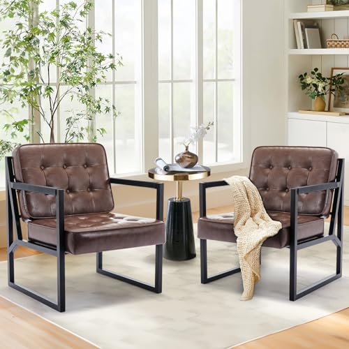 COLAMY Mid Century Modern Accent Chair Set of 2, Faux Leather, Black S4169
