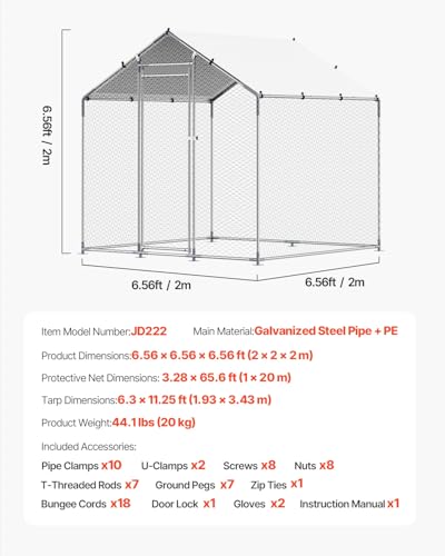 VEVOR Large Metal Chicken Coop with Run, Walk-in Outdoor Poultry Pen W388