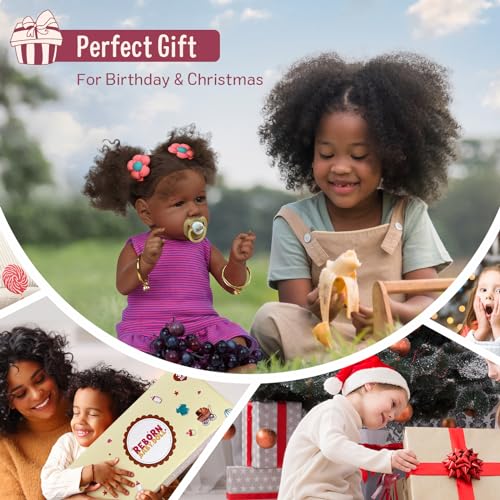 ADFO Reborn Baby Dolls Black Girl 22 Inch Soft Body Realistic with Feeding Kit & Gift Box F6687