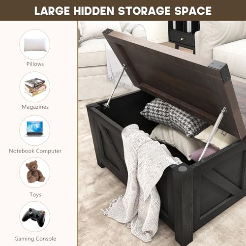 Farmhouse Lift Top Coffee Table with Storage and Charging Station, Brown J61149