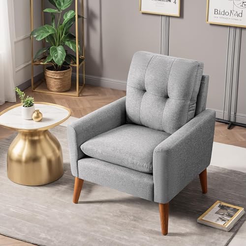 JUMMICO Mid Century Accent Chair with Wood Legs, Pearl White, Set of 2 W90764