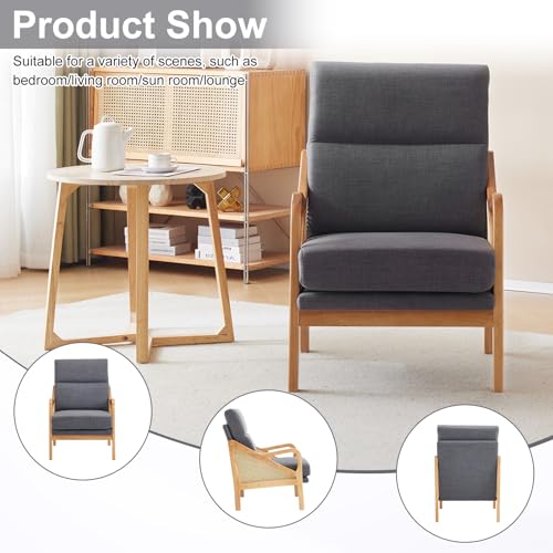 Karl home Modern Accent Chair with Rattan Woven Upholstered Lounge and Oak Wood Frame, White W3310