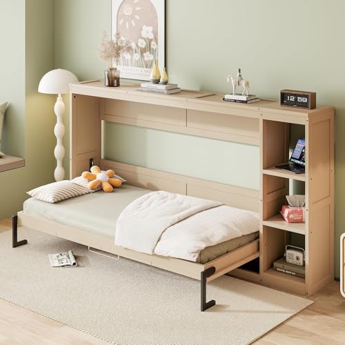 Full Murphy Bed with Storage Shelves, White Z979