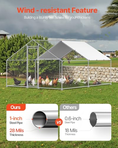 VEVOR Large Metal Chicken Coop with Run, Walk-in Outdoor Poultry Pen W388