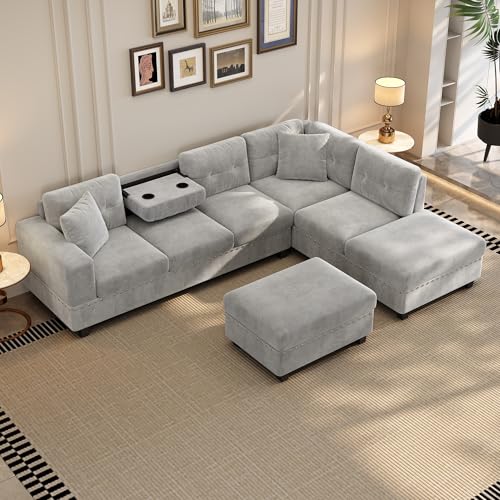 Merax Modern Sectional Sofa with Storage Ottoman, Black P61461