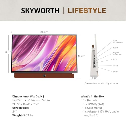 Skyworth 24-Inch Portable Smart Screen with Google TV, 3-Hour Battery Life N6209