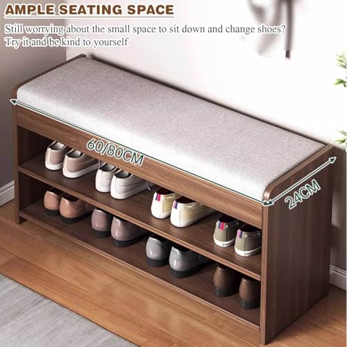 Shoe Bench with Storage Shelf 2-Tier Cushion Padded Seat White Z789019