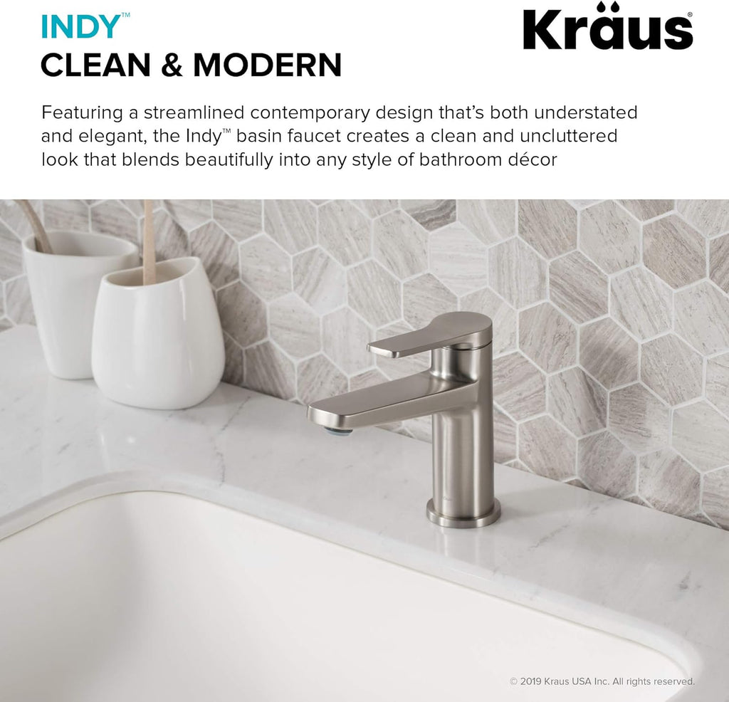KRAUS Indy Single Handle Basin Bathroom Faucet, Spot Free Stainless Steel T51908
