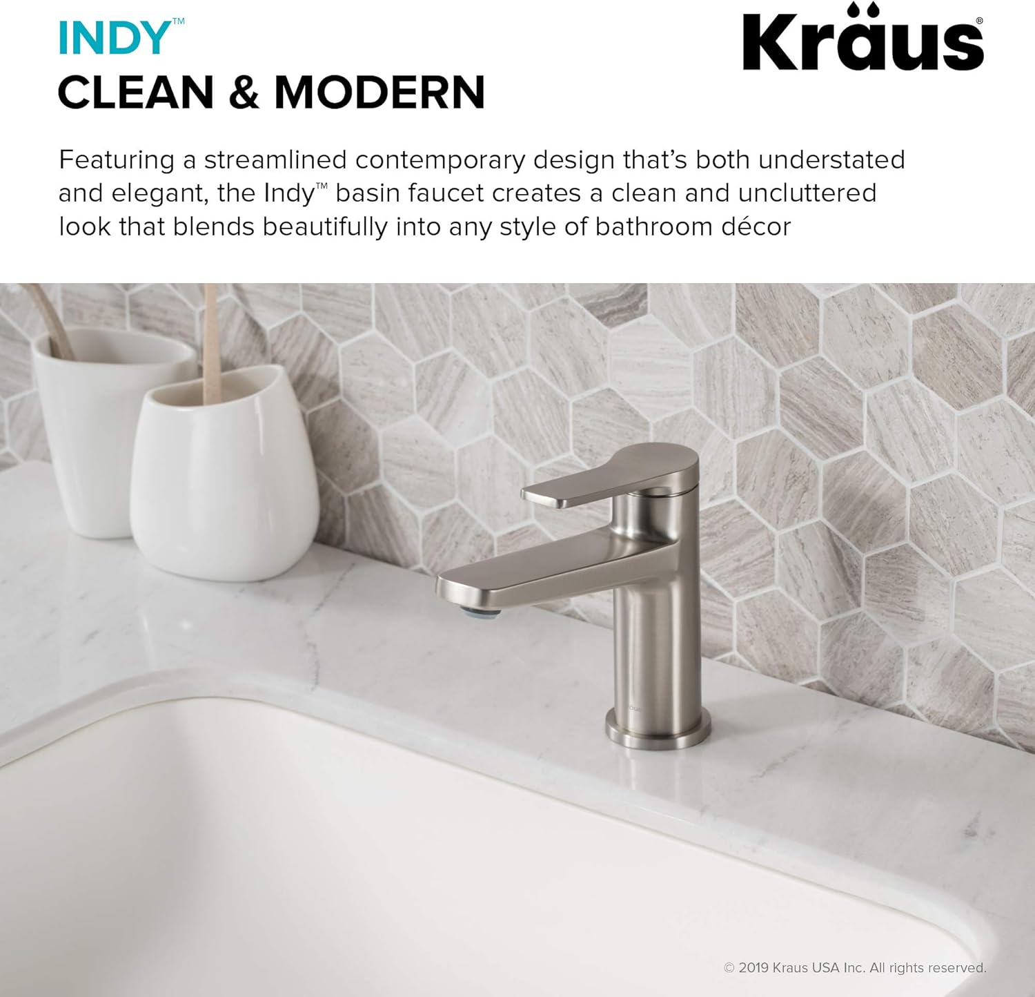 KRAUS Indy Single Handle Basin Bathroom Faucet, Spot Free Stainless Steel T51908