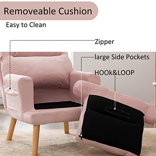 INZOY Accent Chair with Ottoman, Velvet Fabric, Beige X279