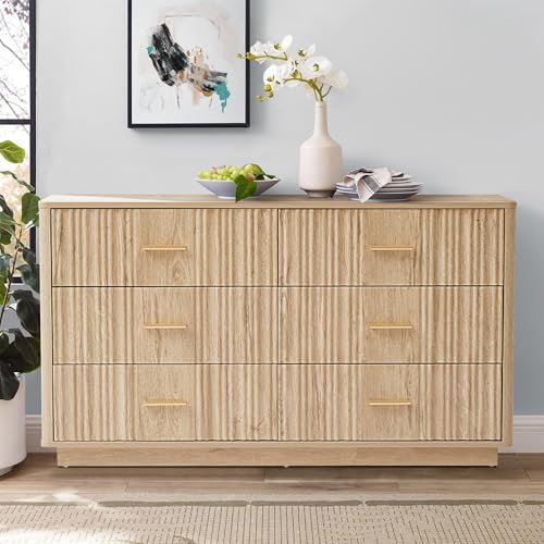 Fluted 5 Drawers Dresser for Bedroom, Wooden Tall Storage, Walnut L1075