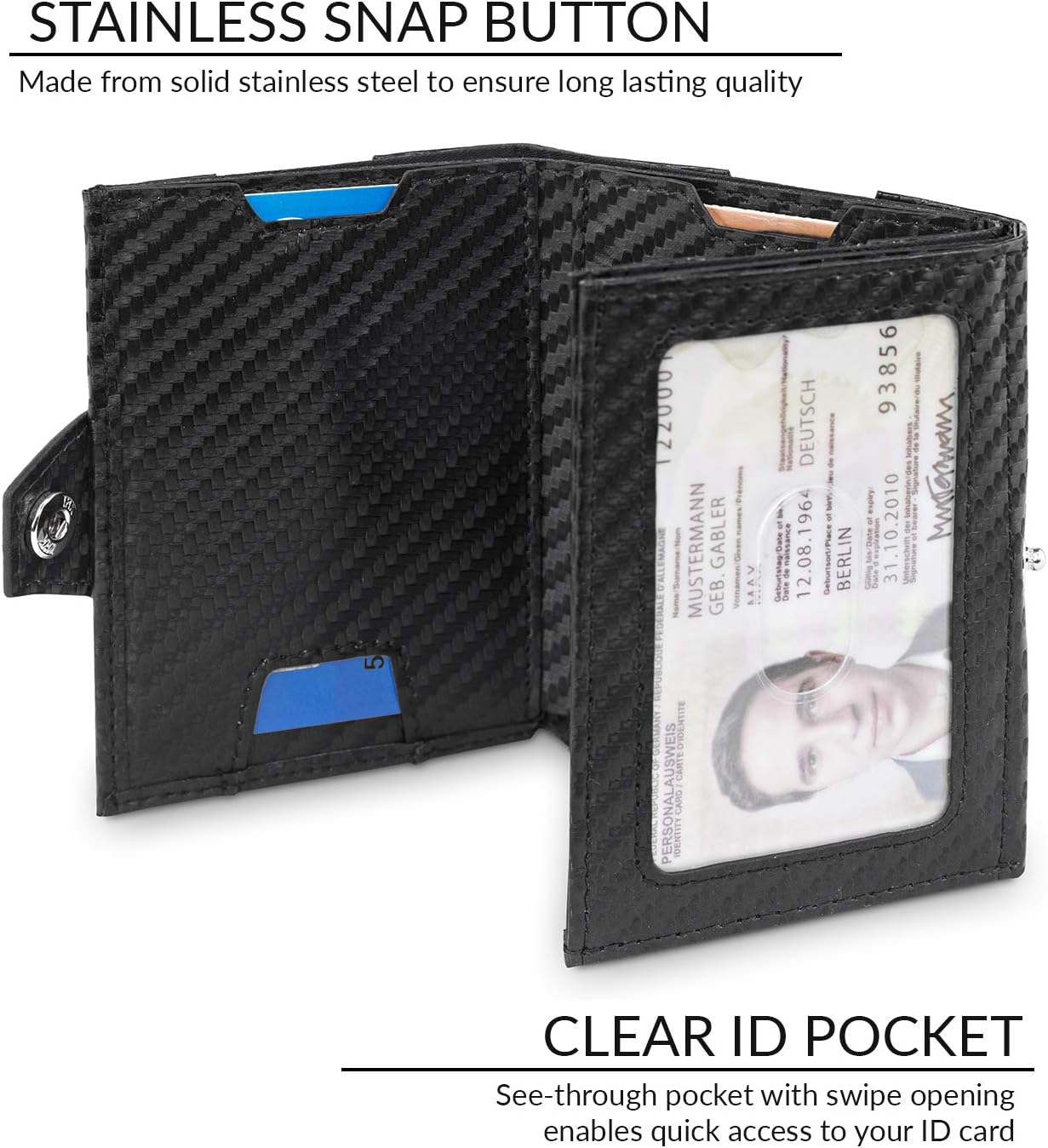 TRAVANDO Slim Wallet for Men Carbon RFID Blocking D450