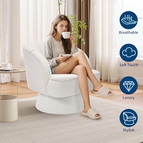 GarveeHome Modern Swivel Barrel Accent Chair, Teddy Fabric Upholstered Armchair, Black W334223