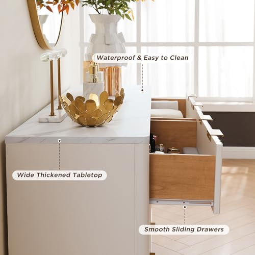 T4TREAM 5 Drawer Dresser with Faux Marble Top, Dark Grey T583