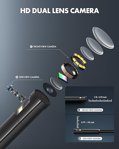 Anykit Dual Lens USB Borescope Camera with 8 LED Lights, 16.5ft Semi-Rigid Cable, IP67 Waterproof R109933