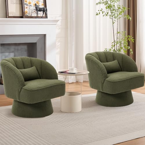 GarveeHome Modern Swivel Barrel Accent Chair, Teddy Fabric Upholstered Armchair, Black W334223