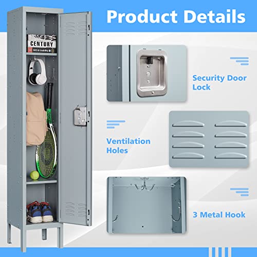 Letaya Metal Lockers 5 Doors 66" Tall Steel Storage Cabinet Gray G40479