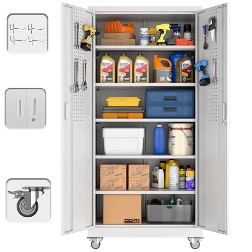 Aobabo 73''H Metal Garage Storage Cabinet with Wheels, Black S572804