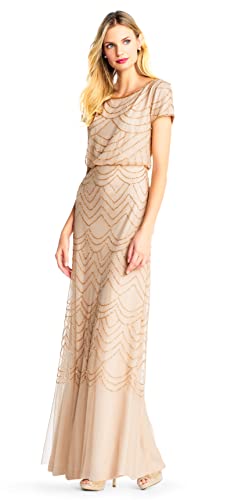 Adrianna Papell Women's Short Sleeve Blouson Beaded Gown