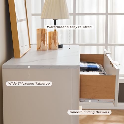 T4TREAM 5 Drawer Dresser with Faux Marble Top, Dark Grey T583