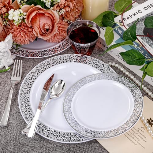 WELLIFE Silver Party Dinnerware Set for 50 Guests, Disposable A689948
